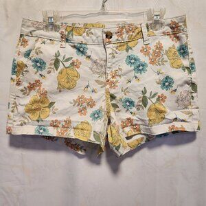 a.n.a Mid Rise Floral Shorts Women's 8 Flat Front Chino Slash Pockets 3.5 Inseam